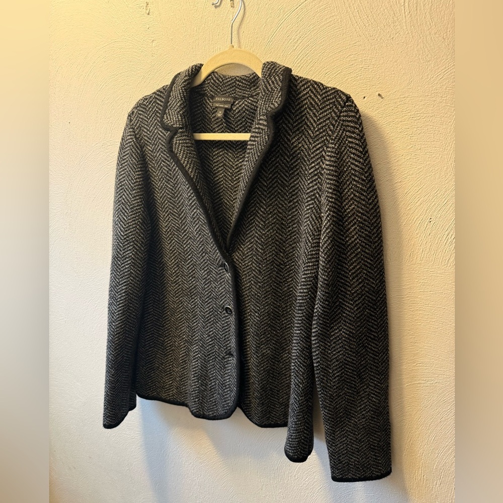 Talbots 100% Merino Wool Knit Blazer Sweater Jacket Herringbone Old Money M - Picture 2 of 7